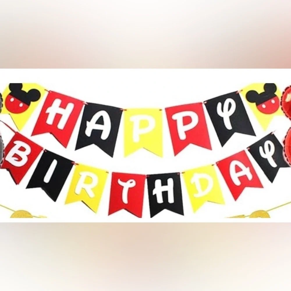 Mickey Mouse One Year Themed Birthday Banner - Red, Yellow, Black